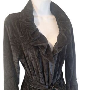 Betsey Johnson black crushed velour ruffled lace robe loungewear S